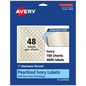 Avery Pearlized Ivory Round Labels with Sure Feed Technology, Print-to-the-Edge, 1" diameter - 1 of 4