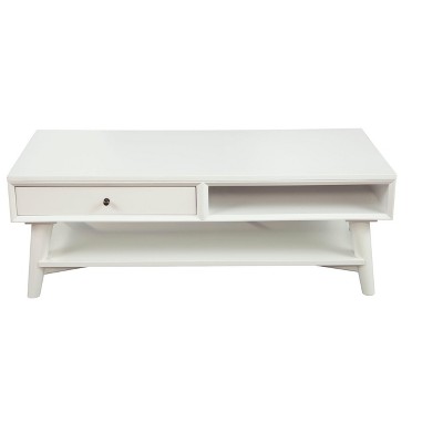 Flynn Mid-Century Modern White Mahogany Coffee Table with Storage