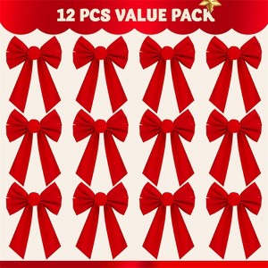 Joyfy 12-Pack Red Velvet Christmas Bows - 13"x9" Decorative Bows for Wreaths, Trees & Holiday Decor (Indoor/Outdoor) - 1 of 4