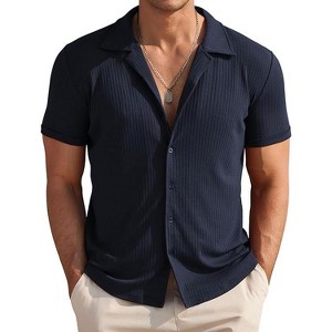 COOFANDY Mens Knit Button Down Short Sleeve Button Up Shirt Summer Casual Beach Tops - 1 of 4