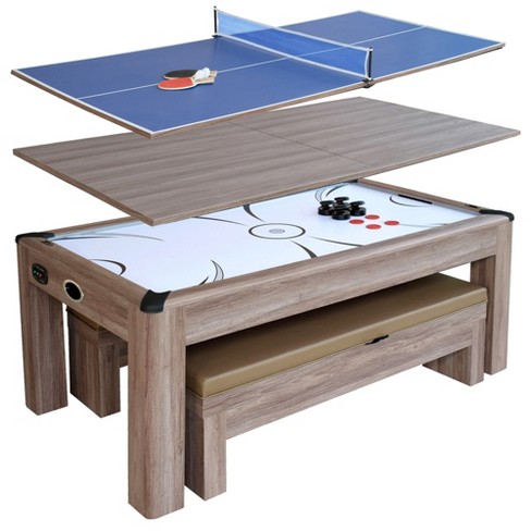 Hathaway Driftwood 7 Air Hockey Table Combo Set With Benches Woodgrain