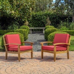 Christopher Knight Home Peyton Outdoor Acacia Wood Club Chairs with Water-Resistant Cushions (Set of 2) - 1 of 4