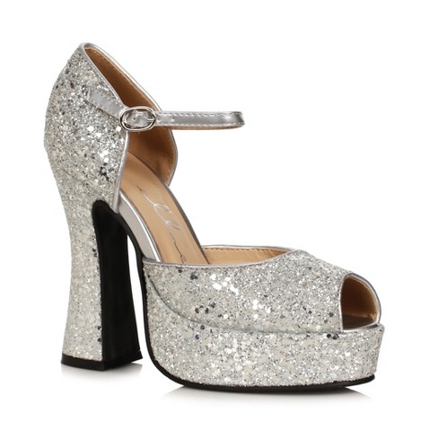 Silver glitter clearance open toe heels