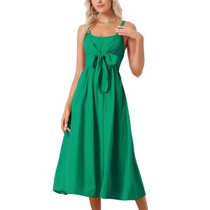 Allegra K Women's Summer Boho Casual Sleeveless Spaghetti Strap Tie Waist Flowy Maxi Sundresses - 1 of 4