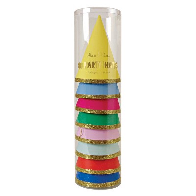 Bright Multicolor Cone Party Hats with Gold Glitter Band