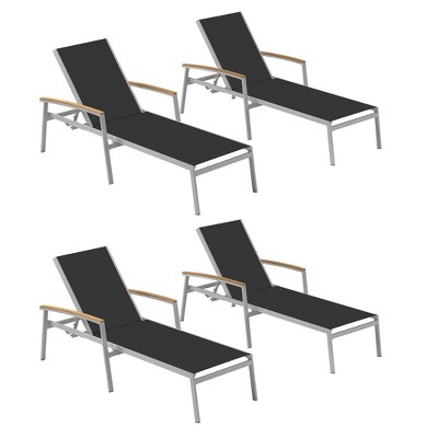 Travira 4pk Chaise Lounges with Sling & Tekwood Natural Arm Caps - Black - Oxford Garden