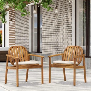 Outdoor Acacia Wood Dining Chair Set of 2,Patio Dining Chair with Eucalyptus Wood Legs,Arm Chairs with Cushion for Garden or Balcony-Coolbibila - 1 of 4