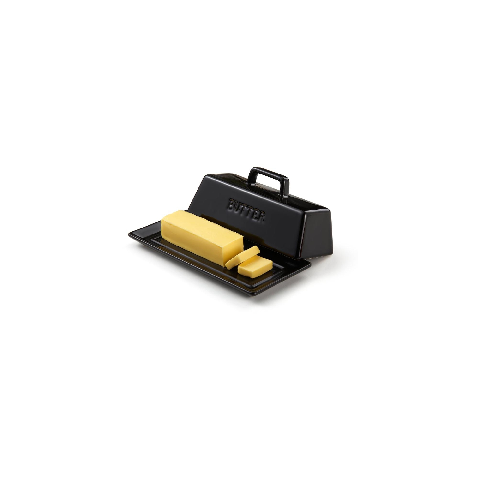 Kook Ceramic Butter Dish with Handle Cover Design, 7.5 Inch Wide, Black