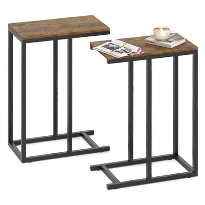 Tangkula C-shaped End Table Modern Sofa Side Table w/ Adjustable Foot Pads Rustic