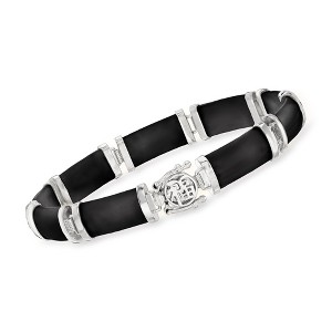 Ross-Simons Black Agate "Good Fortune" Bracelet in Sterling Silver - 1 of 3