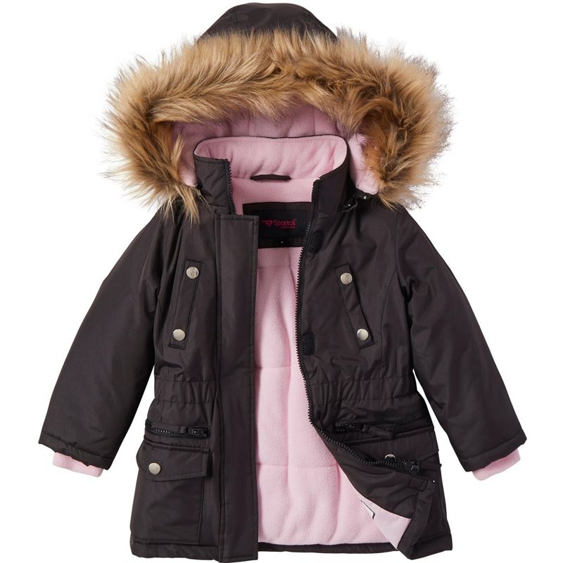 Sportoli Girls Fleece Lined Heavy Winter Anorak Jacket Coat Faux Fur Trim Zip-Off Hood, 1 of 7