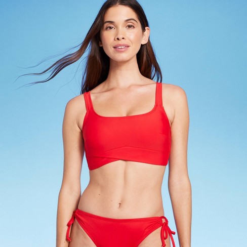 Women's Longline Square Neck Bralette Bikini Top - Shade & Shore™ Red S