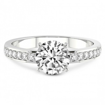 Pompeii3 1/5Ct Lab Created Diamond & 7mm Moissanite Round Engagement Ring in 10k Gold