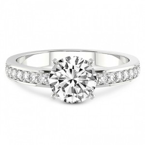 Pompeii3 1/5Ct Lab Created Diamond & 7mm Moissanite Round Engagement Ring in 10k Gold - 1 of 4