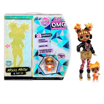 LOL Surprise O.M.G. Winter Chill Missy Meow Fashion Doll & Baby Cat Doll with 25 Surprises