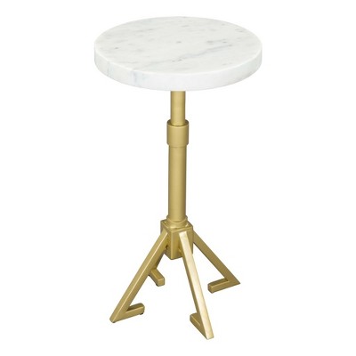 HomeRoots 22" White And Gold Marble And Iron Round Pedestal End Table