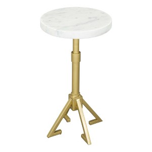 HomeRoots 22" White And Gold Marble And Iron Round Pedestal End Table - 1 of 4