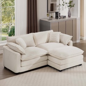 2-Seater Corduroy Mid-Century Modern L-Shaped Sofa with Footrest and Cloud-Like Comfort for Living Room - 1 of 4