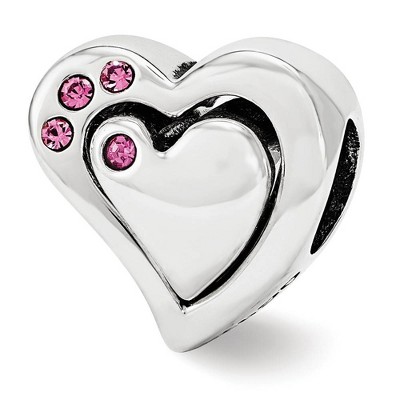 Black Bow Jewelry Sterling Silver Pink Crystal 2 Piece Heart Bead Charm
