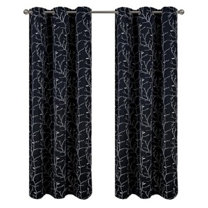 RT Designer Collection Luciana Embroidered Blackout Luxurious Decorative Grommet Curtain Panel Black - 1 of 4