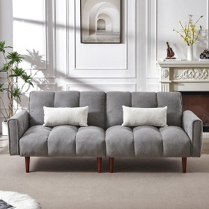 DOMETOUR 81" Linen Upholstered Convertible Sofa Bed, Modern Sleeper Futon Couches Loveseat with 2 Pillows for Living Room Bedroom Apartment - 1 of 4