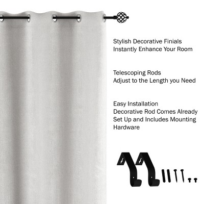 Black Adjustable Curtain Rod with Decorative Twisted Sphere Finials