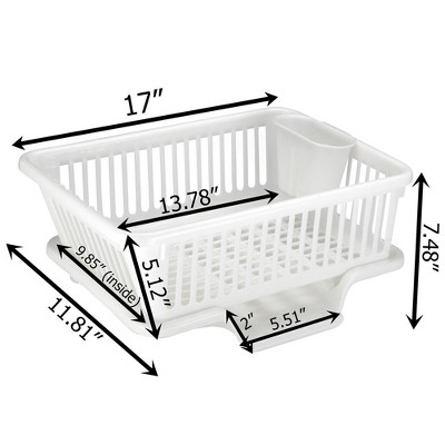 White Heavy Duty Plastic Dish Drying Rack with Utensil Cup