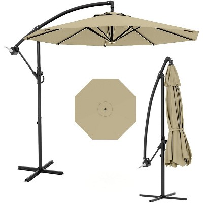 Cantilever Umbrella with Cross Base, 10FT Shade for 2-6 People, Fade-Resistant Cross Base Canopy for Deck Pool Garden Backyard