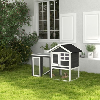Wooden Rabbit Hutch with Waterproof Roof and Run,Outdoor Indoor Bunny Cage with Ramp and Removable Tray for 1 or 2 Rabbits - LAOTIES