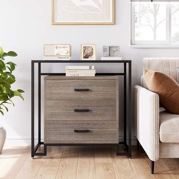 Trinity 3 Drawer Dresser, Wood Dresser Chest with Wide Storage Space, Steel Frame & Tempered Glass Top
