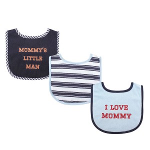 Luvable Friends Baby Boy Cotton Drooler Bibs with Fiber Filling 3pk, Blue Mommy, One Size - 1 of 1