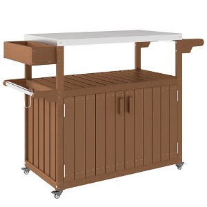 Outdoor Bar Cart with Storage, Stainless Steel Outdoor Bar Table Top, Wheeled HDPE Kitchen Island for Food Prep - 1 of 4