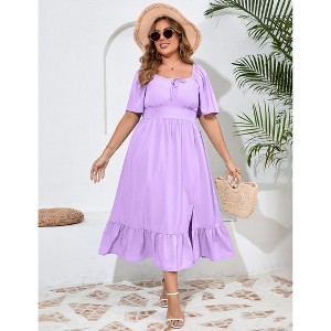 Plus Size Summer Dress for Women Square Neck Casual Boho A Line Maxi Dress - 1 of 4