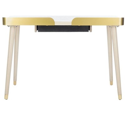 Transitional White Washed and Gold Home Office Desk with Drawer