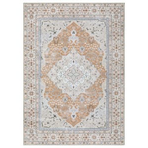 Washable Floral Medallion Living Room Bedroom Rugs, Chenille Non Slip Throw Carpet for Dining Room, Stain Resistant Floor Cover - 1 of 4