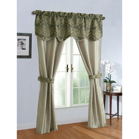 Kate Aurora Complete 5 Piece Sheer Window In A Bag Curtain Valance Set 52 In W X 84 In L Sage Green Target