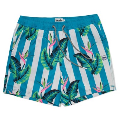 Party Pants Men's Striped Gulf Swimsuit Bottom - Turquoise Blue
