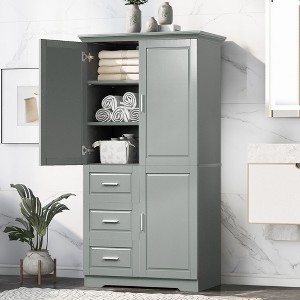 PAGED Storage Cabinet 32.6" Bathroom Organizer with 3 Drawers, Adjustable Shelves and 3 Doors, Freestanding Office Storage Unit for Room - 1 of 4