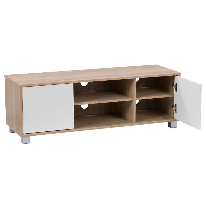 Hollywood Wood Grain TV Stand for TVs up to 55&#34; with Doors White and Brown - CorLiving, 4 of 12