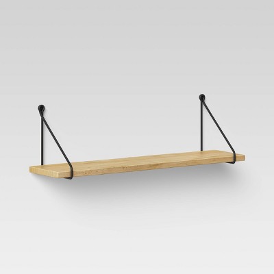 24" x 6" Wood Wall Shelf with Hanging Wire Matte Black - Threshold™: Bracket Design, No Assembly, Includes Mounting Hardware