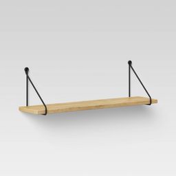 Wood Wall Shelf with Hanging Wire Natural/Black - Threshold™