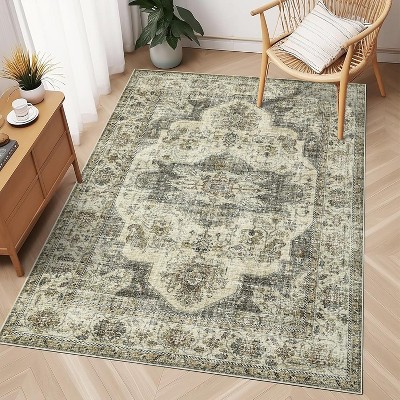 Entryway Runner Rug, Washable Ultra-Thin Non-Slip Vintage Farmhouse Accent Carpet, Indoor Floor Mat for Hallway,Kitchen,Bathroom,Laundry