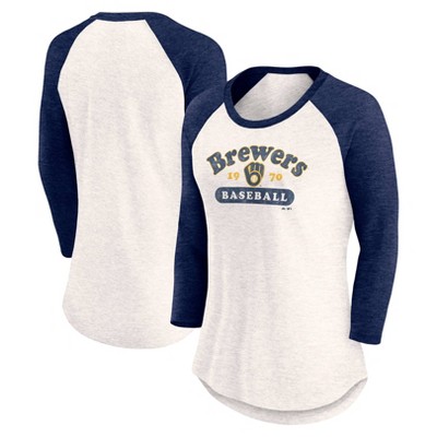 MLB Milwaukee Brewers Women's 3 Qtr Fashion T-Shirt - S