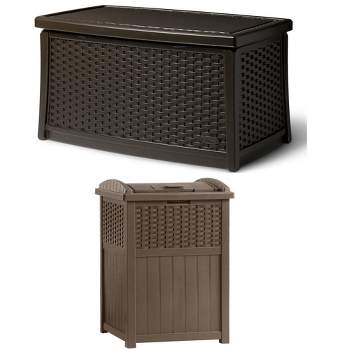Suncast Resin Coffee Table with Storage & Suncast Resin Wicker 33 Gal. Trash Can
