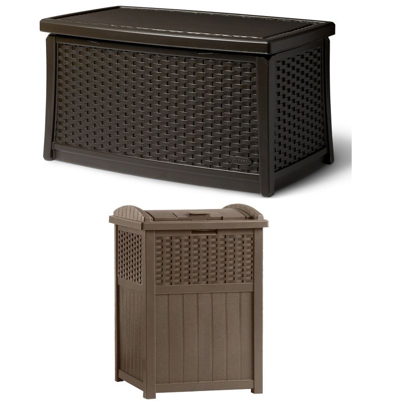 Suncast Resin Coffee Table with Storage & Suncast Resin Wicker 33 Gal. Trash Can, 1 of 7
