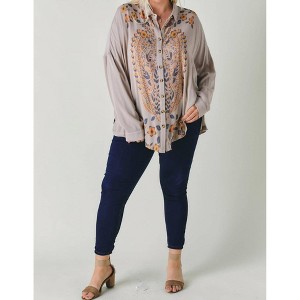 Women's Floral Printed Button Down Long Sleeve Tunic Plus - DAVI & DANI - 1 of 3