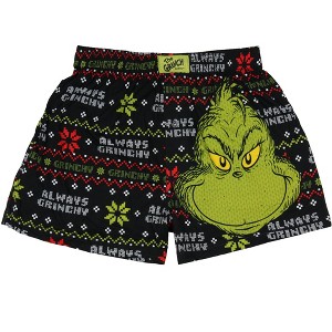 Seven Times Six How the Grinch Stole Christmas Men's Always Grinchy Fairisle Boxer Shorts Black - 1 of 4