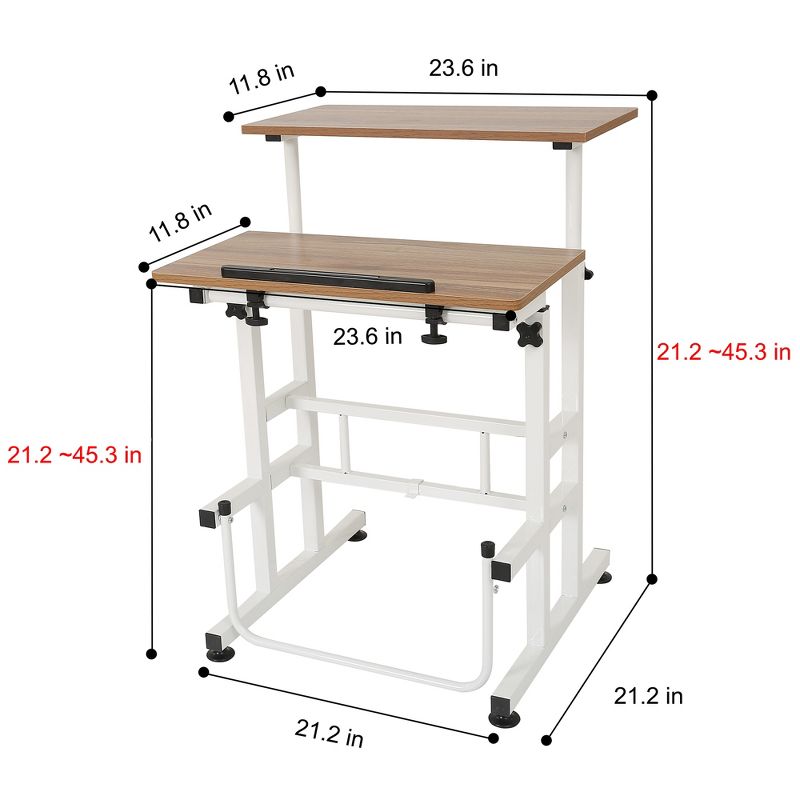 SDADI L101XWFDT Adjustable-Height Steel-Framed Mobile Standing Office Computer Desk with 2 Tiers and Lockable Caster Wheels, 4 of 7