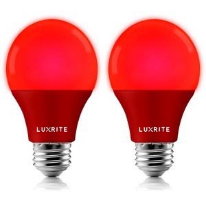 Luxrite A19 LED Red Bulbs, 60W Equivalent, Non-Dimmable, UL Listed, Indoor Outdoor, Porch, Christmas, Decoration, E26 Standard Base 2 Pack - 1 of 4