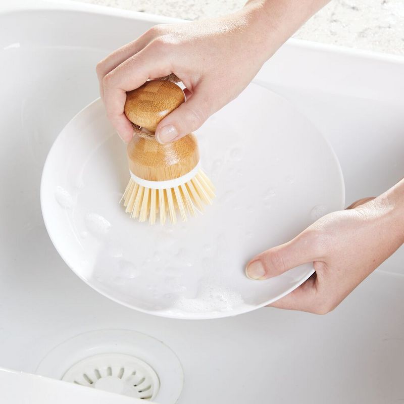 mDesign Bamboo Non-Scratch Dish Scrubber Cleaning Brush, 2 Pack, 3 of 6